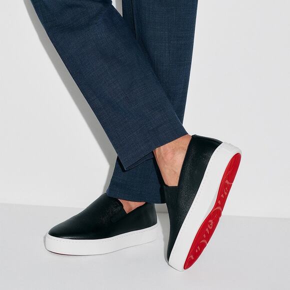 Christian Louboutin Men Boatissimo Flat Black Leather Slip On Sneakers 44.5 11.5 - Picture 5 of 16